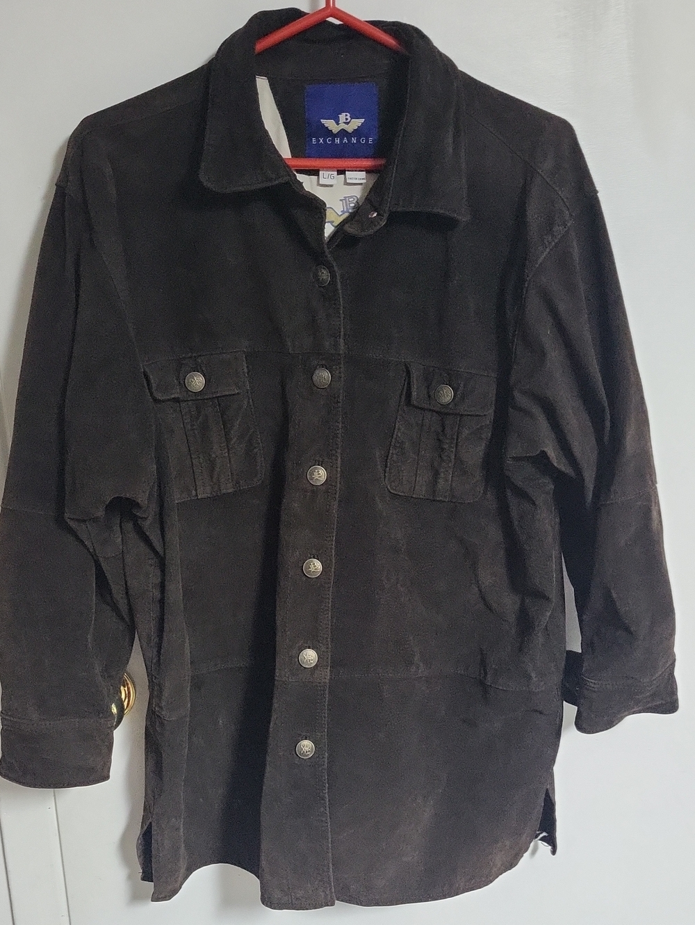 EXCHANGE Men's Dark Brown Suede Shirt Jacket